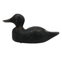 Hand-carved Hunted Over Old Black Duck Working Decoy
