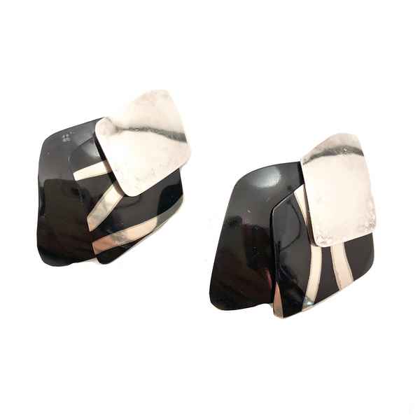 Sterling Silver and Black Vintage Sucherman Modular Earrings
