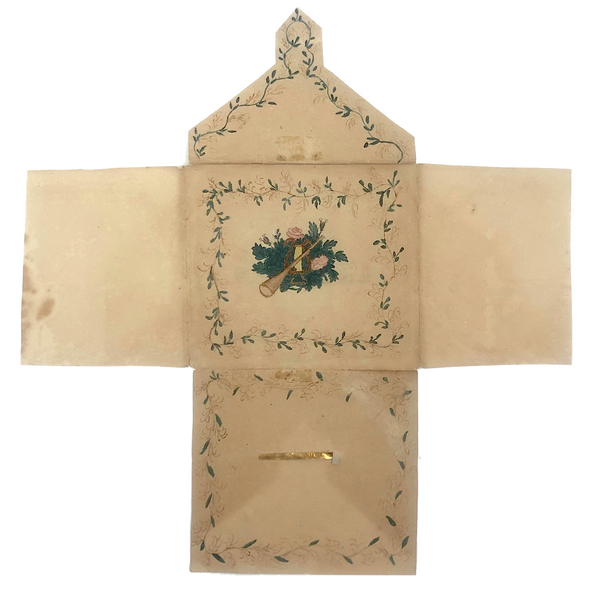 Charming 19th C. Watercolor Folk Out Envelope / Love Token