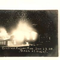 Condense Factory Fire at Night, 1908 Real Photo Postcard