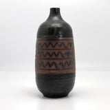 Mid-Century Black Glazed Studio Pottery Weed Vase with Blue Squiggle Design