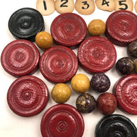 Old Lacquered Checkers Set Plus Marbles for Chinese Checkers and Numbers, Too!