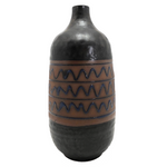 Mid-Century Black Glazed Studio Pottery Weed Vase with Blue Squiggle Design