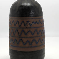 Mid-Century Black Glazed Studio Pottery Weed Vase with Blue Squiggle Design