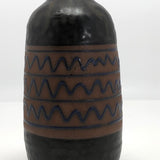 Mid-Century Black Glazed Studio Pottery Weed Vase with Blue Squiggle Design