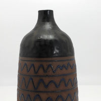 Mid-Century Black Glazed Studio Pottery Weed Vase with Blue Squiggle Design