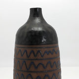Mid-Century Black Glazed Studio Pottery Weed Vase with Blue Squiggle Design
