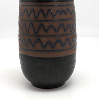 Mid-Century Black Glazed Studio Pottery Weed Vase with Blue Squiggle Design