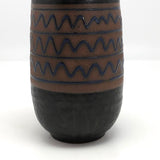 Mid-Century Black Glazed Studio Pottery Weed Vase with Blue Squiggle Design
