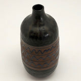 Mid-Century Black Glazed Studio Pottery Weed Vase with Blue Squiggle Design