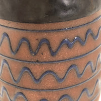 Mid-Century Black Glazed Studio Pottery Weed Vase with Blue Squiggle Design