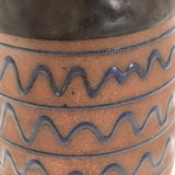 Mid-Century Black Glazed Studio Pottery Weed Vase with Blue Squiggle Design