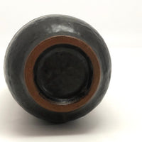 Mid-Century Black Glazed Studio Pottery Weed Vase with Blue Squiggle Design