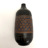 Mid-Century Black Glazed Studio Pottery Weed Vase with Blue Squiggle Design
