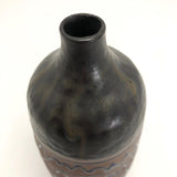 Mid-Century Black Glazed Studio Pottery Weed Vase with Blue Squiggle Design