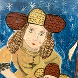 Shepherdesses with Lamb, Old Reverse Glass Folk Art Painting