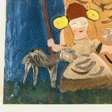 Shepherdesses with Lamb, Old Reverse Glass Folk Art Painting