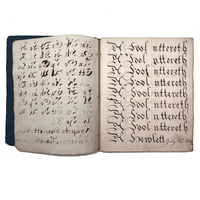 Augusta Hewlett's Stunning 1835-1847 Penmanship Notebook with Elaborate Alphabets and Family Records