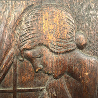 Mother and Child at Window, Old Folk Art Relief Carving