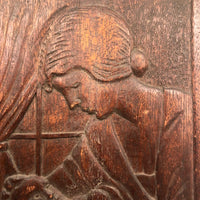 Mother and Child at Window, Old Folk Art Relief Carving