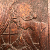 Mother and Child at Window, Old Folk Art Relief Carving