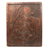 Mother and Child at Window, Old Folk Art Relief Carving