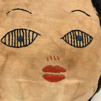 Sweet Old Doll with Hand-Embroidered Face, Black Mohair Head and Stockings, and Attitude!