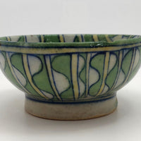 Antique Green and White Patterned, Tin Glazed Ceramic Bowl