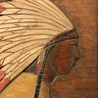 Mounted Relief Carving of Native American with Feathered Headdress