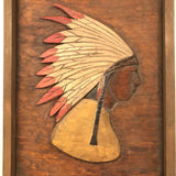 Mounted Relief Carving of Native American with Feathered Headdress