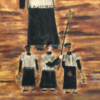Marvelous Large 1940s Haitian Folk Art Painting of Funeral Procession