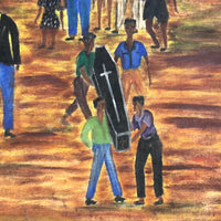 Marvelous Large 1940s Haitian Folk Art Painting of Funeral Procession