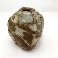 Don Curreri Faceted Brown and Cream Signed Pottery Bud Vase