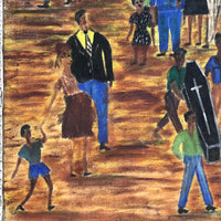 Marvelous Large 1940s Haitian Folk Art Painting of Funeral Procession