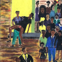 Marvelous Large 1940s Haitian Folk Art Painting of Funeral Procession