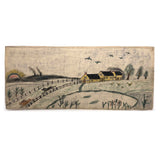 Early 20th C. Naive Double-Sided Farm Drawing on Waxed Cloth, Crayon and Graphite