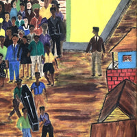 Marvelous Large 1940s Haitian Folk Art Painting of Funeral Procession