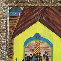 Marvelous Large 1940s Haitian Folk Art Painting of Funeral Procession