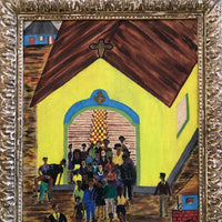 Marvelous Large 1940s Haitian Folk Art Painting of Funeral Procession