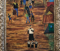 Marvelous Large 1940s Haitian Folk Art Painting of Funeral Procession