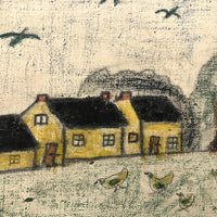 Early 20th C. Naive Double-Sided Farm Drawing on Waxed Cloth, Crayon and Graphite