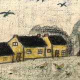 Early 20th C. Naive Double-Sided Farm Drawing on Waxed Cloth, Crayon and Graphite