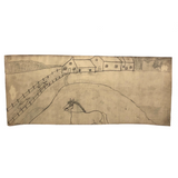 Early 20th C. Naive Double-Sided Farm Drawing on Waxed Cloth, Crayon and Graphite