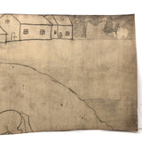 Early 20th C. Naive Double-Sided Farm Drawing on Waxed Cloth, Crayon and Graphite