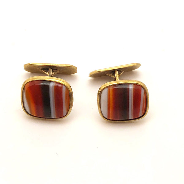 Agate and 14K Vintage Gold Cufflinks