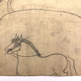 Early 20th C. Naive Double-Sided Farm Drawing on Waxed Cloth, Crayon and Graphite