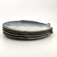 Set of Four Handmade Japanese Fish Shaped Plates, Signed