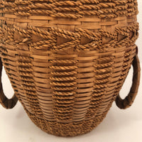 Large Penobscot Splint Ash and Sweetgrass Handled Basket Vase Presumed by Flo Shay