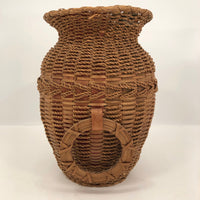 Large Penobscot Splint Ash and Sweetgrass Handled Basket Vase Presumed by Flo Shay