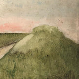 SOLD Soft Green Late 19th Century Oil on Board Landscape with Pink Tree and White Fence